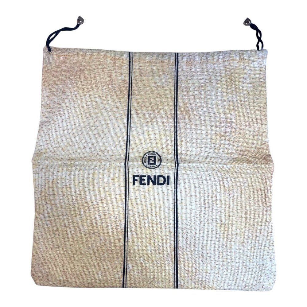 Fendi Beige & Black Drawstring Dust Bag Polyester Blend 13" Handbag Shoes Wallet